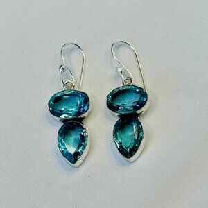 Sterling Silver Aquamarine Dangle Drop Earrings